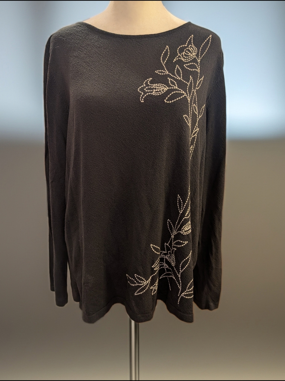 Joseph Black Long-Sleeve Tunic with Beaded Floral Detail